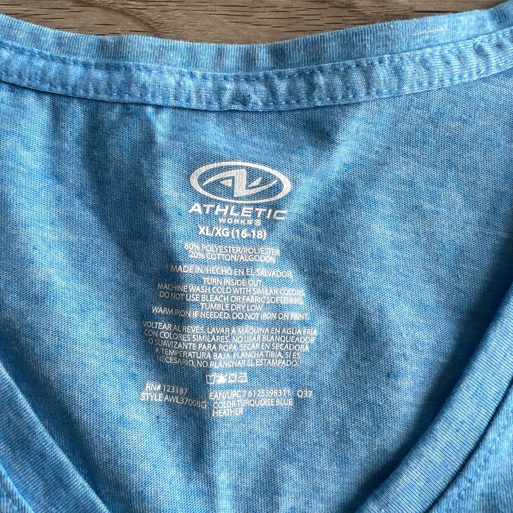 Athletic Works Women's Blue V Neck Tee My Heart Says Pizza Size XL (16-18)